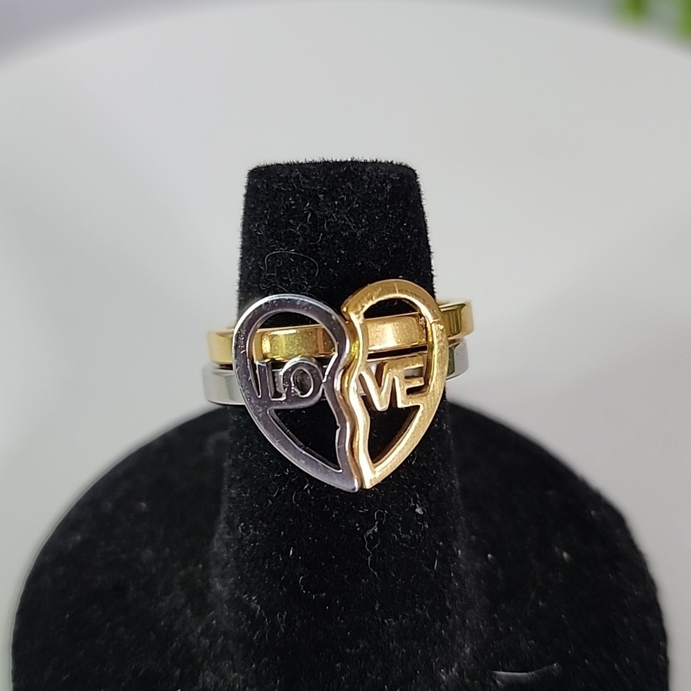 Gold and Silver Stainless Steel Love Best   Friend Double Ring